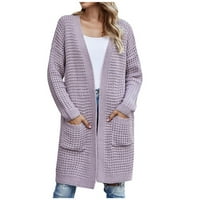Clearsance HFYIHGF Žene otvoreni prednji dugi WAFFL Knit Cardigan Dukseri Ležerne prilike za prevelike ugodne džemper sa džepovima