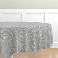 Pamučni sateen stolnjak, 70 okrugli - sivi boho pločica mod boemske geometrijske linije točkice u sredini stoljeća Print Custom stol posteljina od kašičice