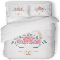 Posteljina seta Pink Alpaca slatka lama glava jednorog rog America Prekrasna rođendanska duplice veličine prekrivača sa jastukom za kućnu posteljinu uređenje sobe