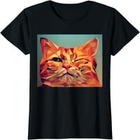 Žene Winkhing Narančasto Lover Lover Feline Sažetak Digitalna Poly Art Majica Graphics Casual Crew Crct