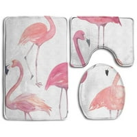 Set akvarel R OM Flamingos Izolirani kupaonica Rugs Set Contour prostir za kupanje Contour Mat i toaletni