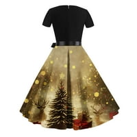 PBNBP božićne haljine za žene 1950-ih Vintage čaj Duljina haljina Moda Ladies Spakle Xmas Tree Stars