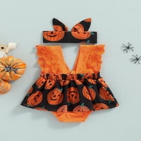 Bagilaanoe Newborn Baby Girls Halloween Romper haljina V-izrez LACE Flyne rukave Pumpkin Print Tutu