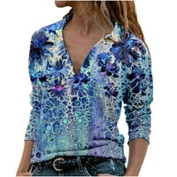 Ženski modni dugi rukav V izrez cvjetni pulover tiska Top Hot6SL868132