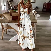 Skpblutn Ležerna haljina za žene Ljeto casual bez rukava V izrez Dugi cvijet