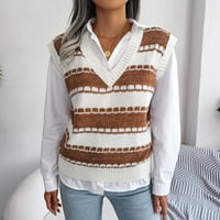 Ženski džemper prsluk casual coundstooth v izrez modne grafičke teže udobne rukave jeseni tunika yutnsbel