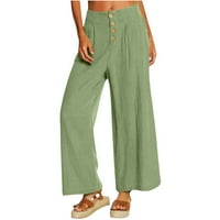 Ženske hlače plus veličine Čišćenje čvrstih struka Labavi džep ravni gumbi duge hlače zelene 12