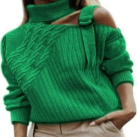 Ženski trendi hladni rame dugi rukavi turtleneck pletene džemper pletena