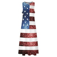 Ženska maxi haljina s džepom Ljetna prodaja USA zastava Print modni casual opušteno patriot bez rukava