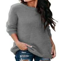 GRIANOOK FLEECE Fuzzy džemper za žene Ležerne košulje dugih rukava Bluze siva 3xl