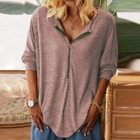 Wozhidaoke T majice za žene bluze rukave modna duga majica V-izrez Tunic Žene casual tops Solic patentni