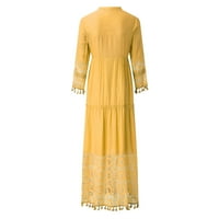 Plaže haljine za žene modne boemske V-izreze Čvrsta boja čipke tassel dugovječne klupske haljine žute