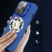 Za slučaj iPhone PRO MA s teksturom karbonskih vlakana, Magsafe-kompatibilna futrola sa ugrađenim štandom zaštitnika za zaštitu objektiva s kamerom, tanki udarni zaštitni poklopac s logotipom, plavom bojom