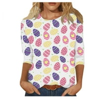 HHEI_K Ženska modna casual Three Quarter rukava Print Okrugli pulover na otvorenom Top bluza za žene