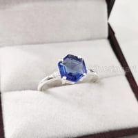 Plavi safirni prsten, srebrna, ženski prsten, hidro plavi safir, rujan, božićni, božićni, hvala, maleni prsten, CZ prsten, ručno rađena, ručno rađena, ručno izrađena