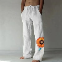 Muške casual pantalone muške modne ležerne pamučne i posteljine otisnute posteljine džepove čipkasti