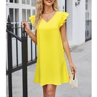 Haljine za žene Ženska Shift kratki rukav V-izrez Čvrsta srednja duljina labava modna mana haljina žuta