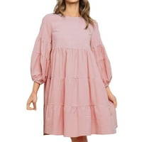 Miayilima mini haljine za žene posade izrez s dugim rukavima Modna košulja pune boje pamučna posteljina