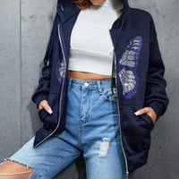 Ženska prevelika grafička jakna za repunicu s repunicom puna zip up dukserica tamno plava m