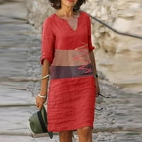 Ženske haljine kratki rukav rukav duljina koljena Ležerne prilike ljeta ispisana V-izrez Crvena XL