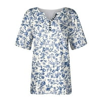 Ljetne ženske košulje ženske modne casual s kratkim rukavima tiskani okrugli vrat labav top plavi xxl
