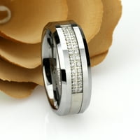 Muški ženski volfran vjenčani zaručni prsten Dvostruki row prong-set okrugli CZS opseg