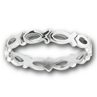 Eternity Christian Ribe Spuštaj ichthus prsten od nehrđajućeg čelika Sivi nakit ženski muškarac veličine 10
