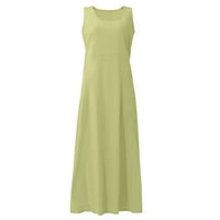 Cuoff Ljetne haljine za žene Ženska modna casual Solid Boja bez rukava pamučna posteljina haljina zelena