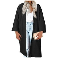 GDFUN Ženska puna boja labava velika veličina Ležerni kaput pletio je duks srednjeg duljina - zip up hoodie zip up dukseve za žene