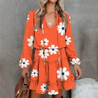 Ersazi ženski modni casual V-izrez dugih rukava od čipke Drešene haljine za žene 4- Orange XL