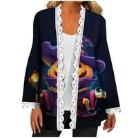 Dukseri za žene Ženska modna casual Hallo-ween Print Cardigan jakna s dugim rukavima crna 3xl