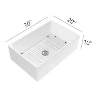Lordear 30 X20 Bijeli keramički sudoper Jednostruka poklopac za pregača za kuhinjske kockice sa firmom za rešetku