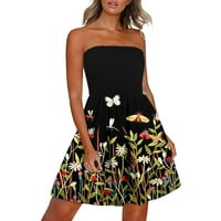 Ljetne haljine AOLEJEA Plus Veličine haljine za žene ljetni boho stil cvjetni print bez rukava jedno-ramena