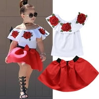 Dječje djece Dječje djevojke izvan ramena 3D Flower Torp Mini mini suknja haljina odjeća ljeto