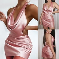 Ženske oblače sa čvrstim drapetnim vratom A-line midi haljina, modna ljetna haljina bez rukava ružičasta