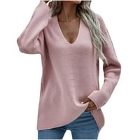 Viadha džemperi za žene trendi modni rukavi s dugim rukavima V izrez labav pulover vrhovi pleteni džemper