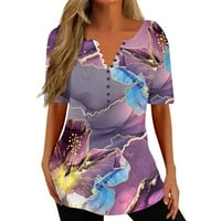 Ljetne košulje za žene Trendi kratki rukav V izrez Slatko dugme Košulje Flower Womens Loose Fit Sexy bluza Prodaja prodaja Ljetnje Prodaja prodaja # 1