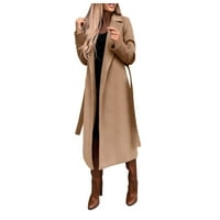 Xinqinghao Jakne za žene Ženska vuna kaput bluza tanki kaput dugačka jakna dame tanki dugi kaiš elegantni