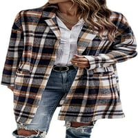 Plesleemangoos ženski kablovski kaput Flannel Wool Provjeri tartan rovov kaput