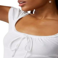 Eyicmarn Ženske krajeve prednje majice, kapice s kapicama scoop vrat Solid Boja Slim Fit vrhova ljetna