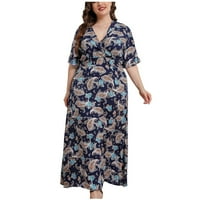 Ženske plus veličina haljine čipkaste pramce SPLICINS Sundress Ljetni modni rukavi Crewneck Beach Casual Dnevna haljina