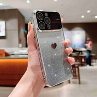 Decaze za iPhone 15, slatka srčana uzorka sjaj bling bling, kompletna zaštita sočiva luksuzni udarni