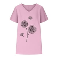 Ljetne košulje za žene Trendy Print majica V-izrez kratki rukav modni ružičasti s