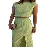 TSSeiatte setovi za žene ljetne košulje sa čvrstim bojama i suknju visoke struk odjeću odjeća za plažu clubwear srednja odjeća