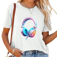 Crtani slušalice Funny Gamer Poklon Ženski grafički kratkiši, majica kratkih rukava sa modnim tiskom