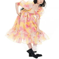 Coduop Ženska cvjetna haljina za cvjetnu printu Ljeto Ruffled Square Carmar kratki duhovni rukavac jednodijelna