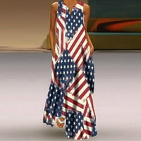 Ženska haljina Maxi sa džepnom ljetnom prodajom Dan neovisnosti tiskani patriotski sender za djevojke