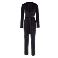 Dvije odijelo za žensku modu, kandidaž za kabine s dugim rukavima kaputane hlače dvostruki crni l