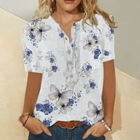 Ženske majice kratkih rukava Mekana opremljena Bašična košulja Henleyja Summer V izrezana bluza Grafički