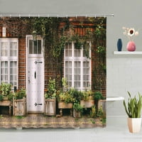 Retro vrata Prozor za zavjese s ciradom Cvijeće Cvjetni dnevni boravak Pozadina ukrasa zaslona za kupaonicu